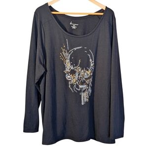 Lane Bryant Black Top with Beaded Skull Design 22/24 Tunic Gothic